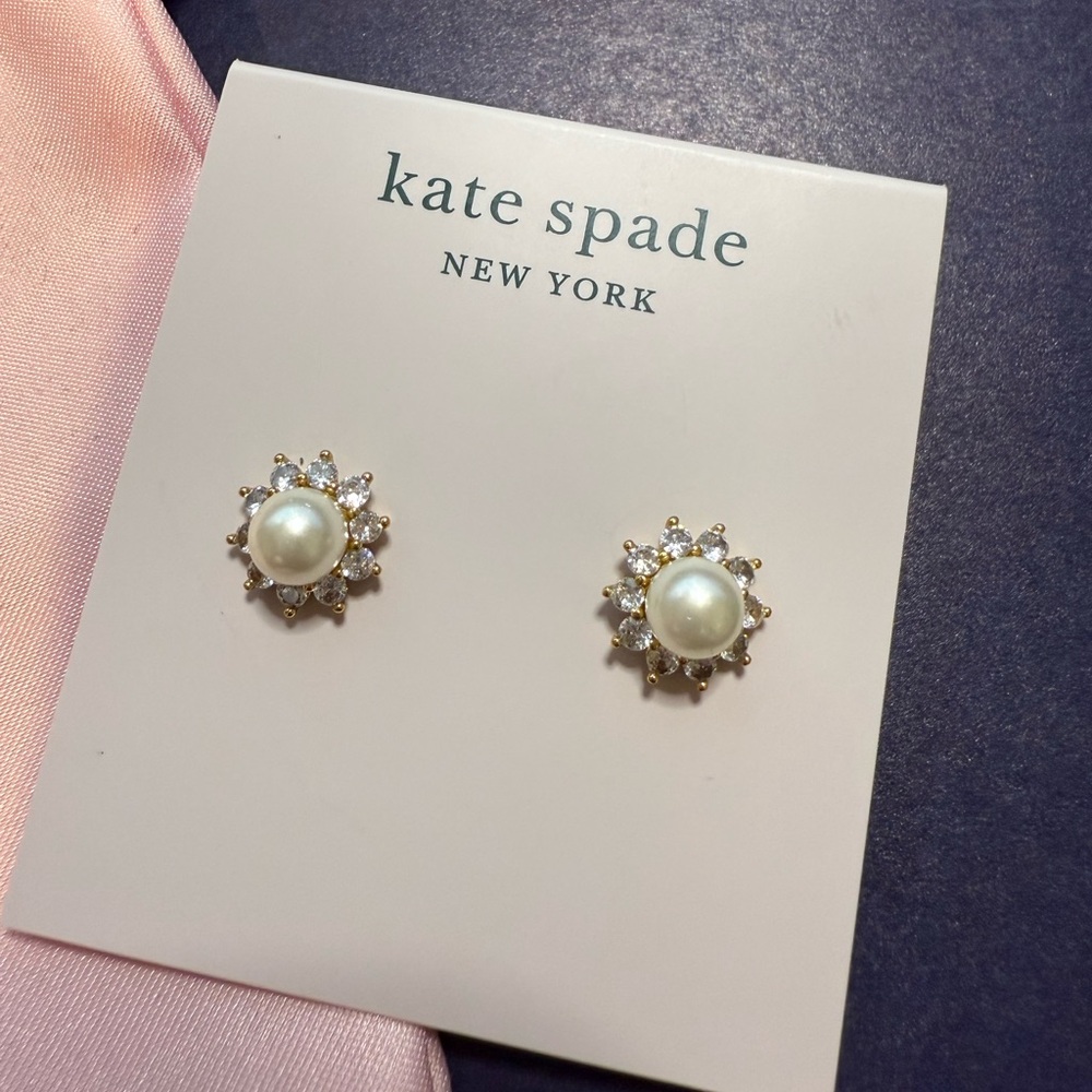 Kate Spade Pearl and Gold Floral Stud Earrings